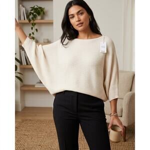 Cloth by Ed Nordstrom Rack Cream Rib Knit Poncho Sweater Casual Comfort Medium